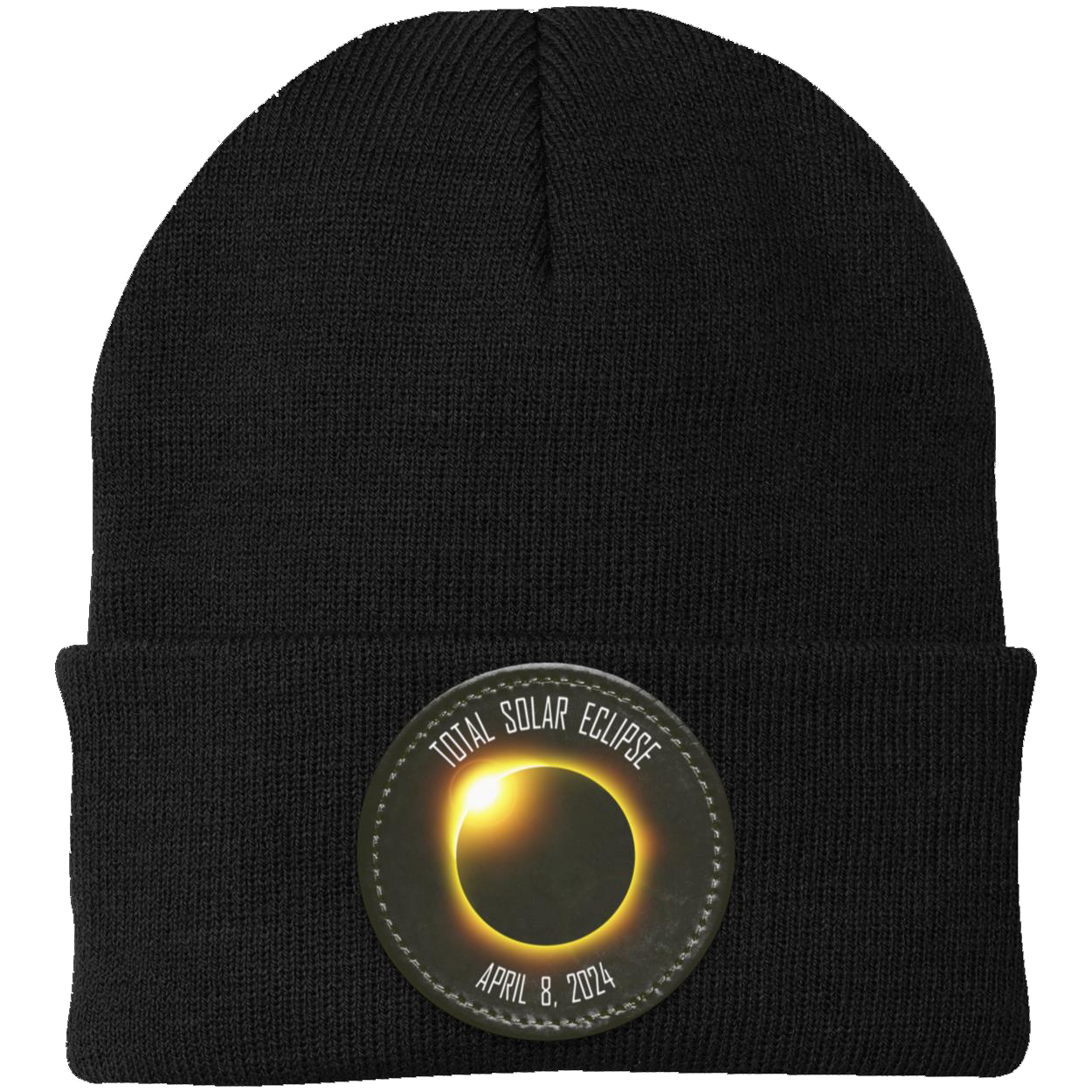 Total Solar Eclipse beanie, 2024 eclipse, April 8 2024 solar eclipse gifts, Knit Cap - Patch