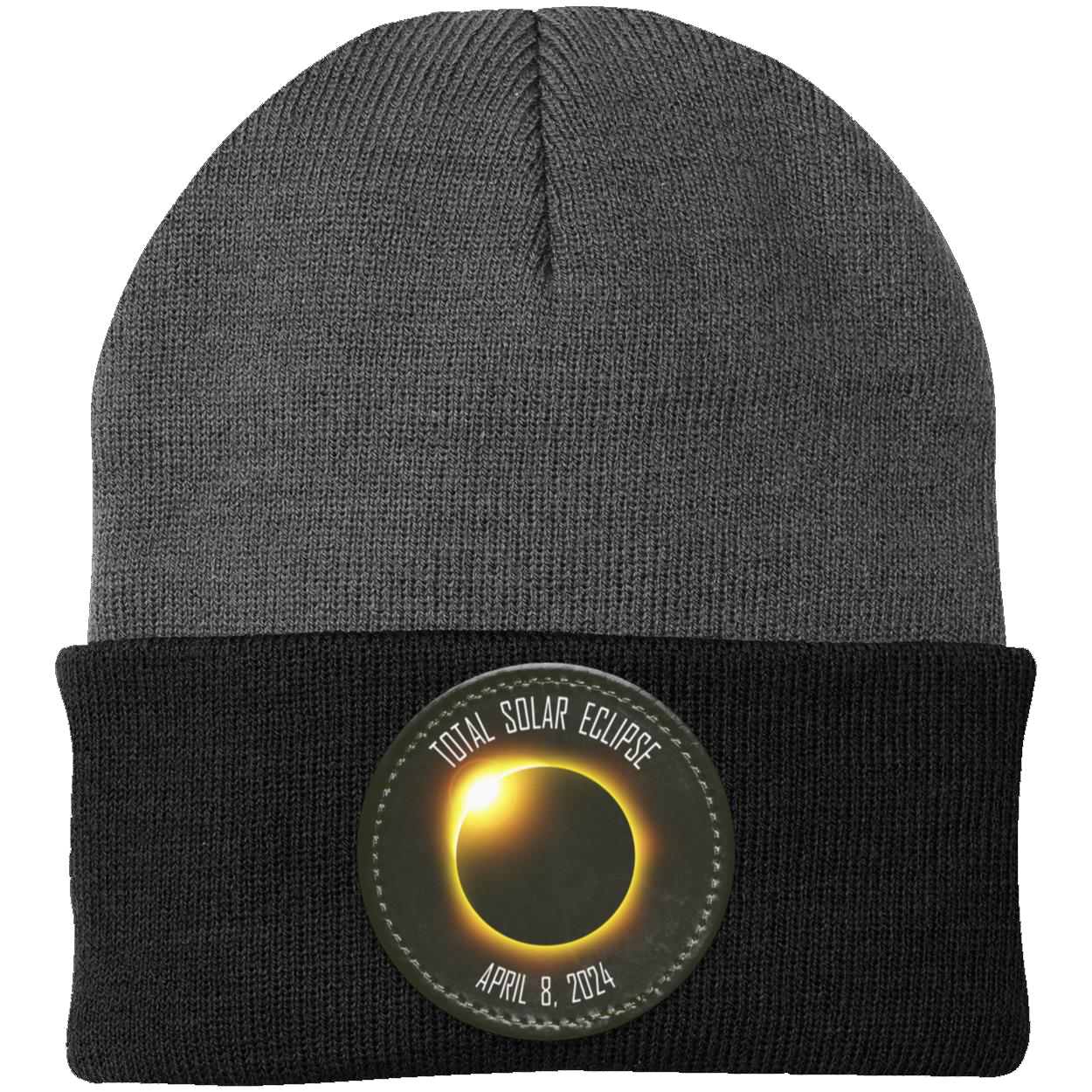 Total Solar Eclipse beanie, 2024 eclipse, April 8 2024 solar eclipse gifts, Knit Cap - Patch
