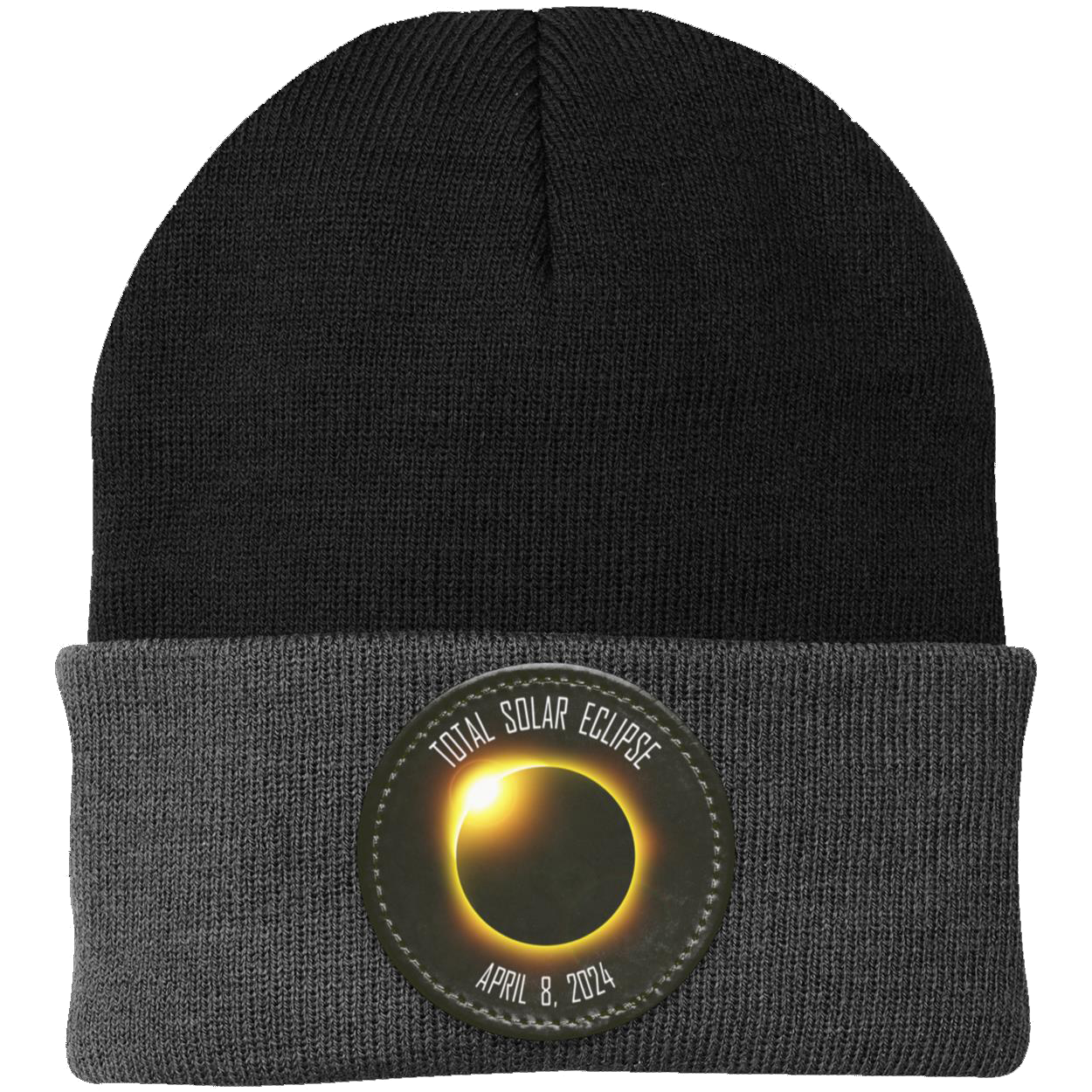 Total Solar Eclipse beanie, 2024 eclipse, April 8 2024 solar eclipse gifts, Knit Cap - Patch
