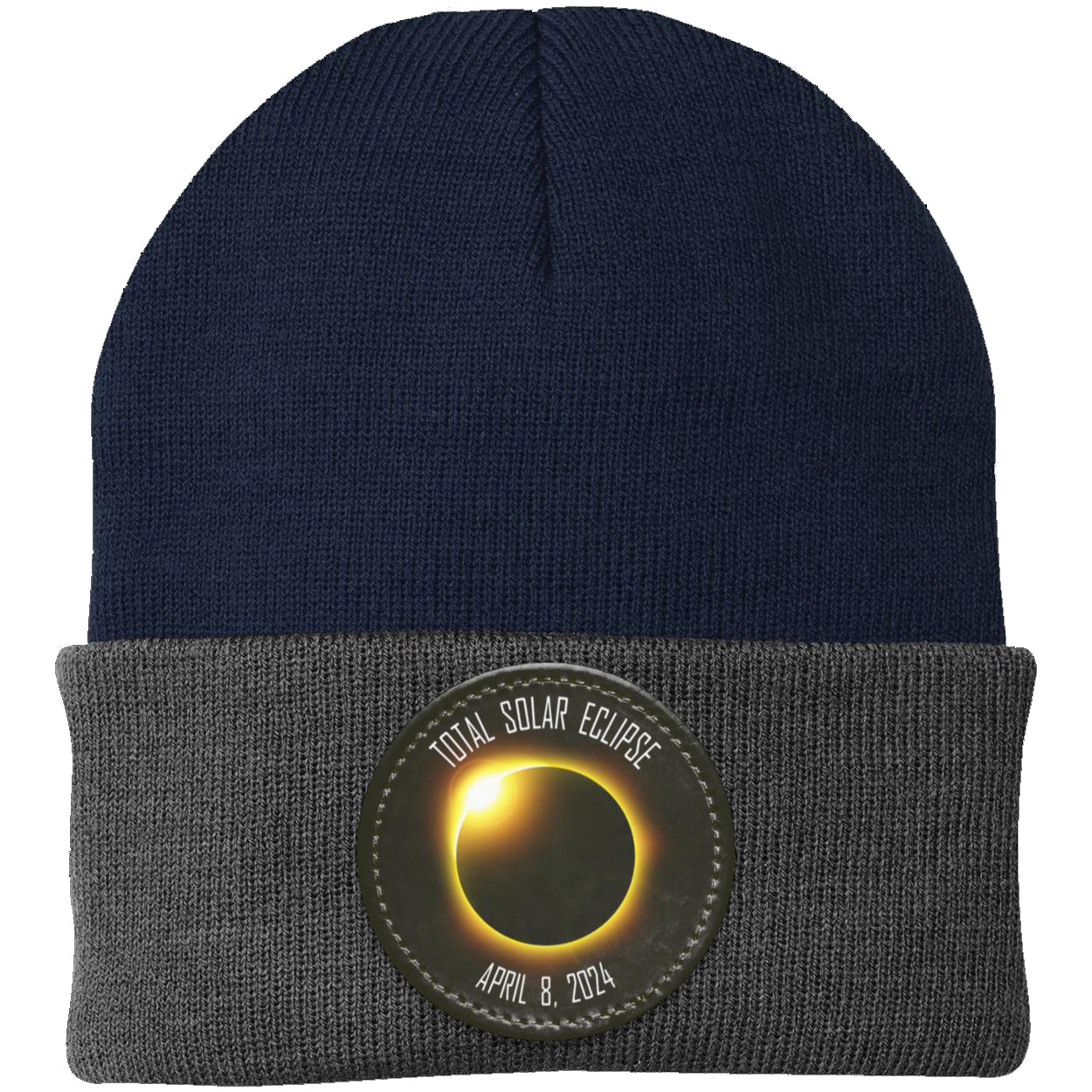 Total Solar Eclipse beanie, 2024 eclipse, April 8 2024 solar eclipse gifts, Knit Cap - Patch