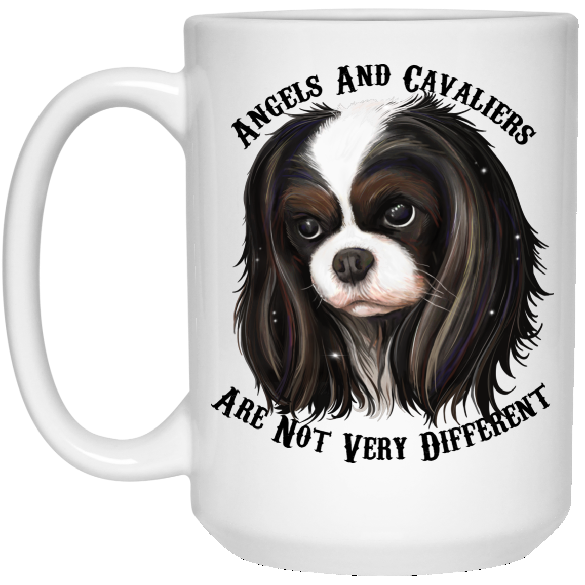Cavalier King Charles Spaniel Gifts - Cavaliers And Angels Tricolor King Charles White Mugs - GoneBold.gift