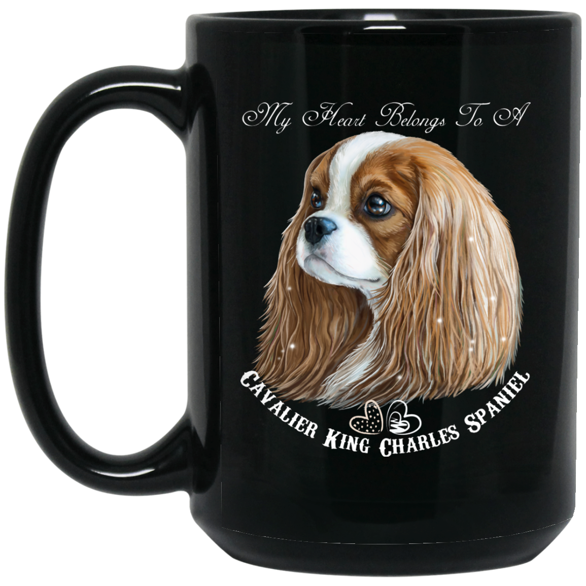 Cavalier King Charles Spaniel Gifts - My Heart Blenheim Cavalier Black Coffee Mugs - GoneBold.gift
