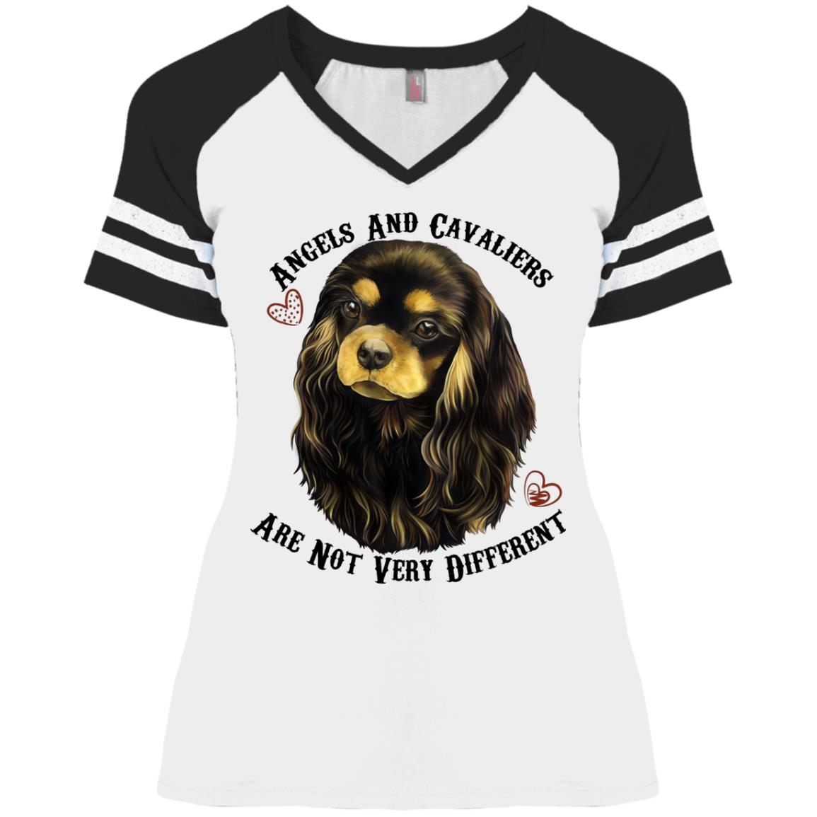 Cavalier King Charles Spaniel Black and Tan Angels Game V-Neck T-Shirt - GoneBold.gift