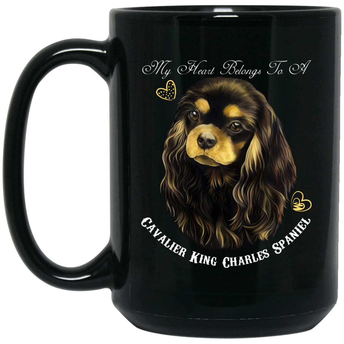 Black Cavalier King Charles Spaniel Gifts - My Heart Black And Tan Cavalier Black Coffee Mugs Mugs - GoneBold.gift