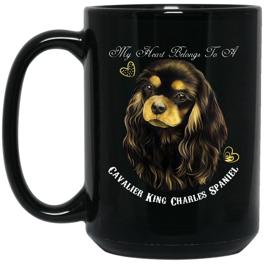 Black Cavalier King Charles Spaniel Gifts - My Heart Black And Tan Cavalier Black Coffee Mugs Mugs - GoneBold.gift