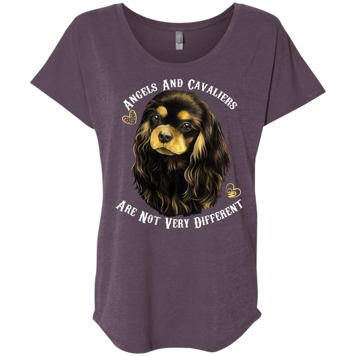 Cavalier King Charles Spaniel Black And Tan Angels and Cavaliers Dolman Sleeve T-shirt - GoneBold.gift