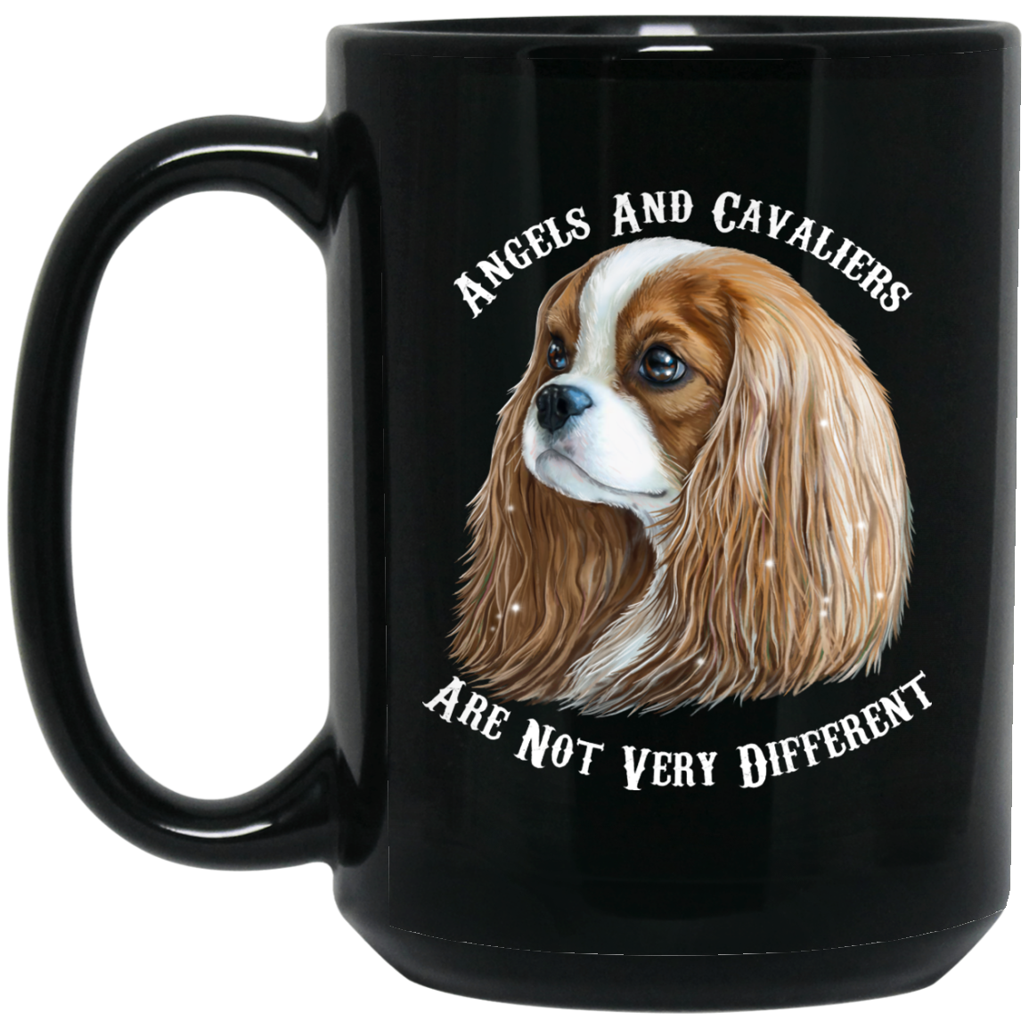Cavalier King Charles Spaniel Gifts - Cavaliers And Angels Blenheim Cavalier Black Coffee Mug - GoneBold.gift
