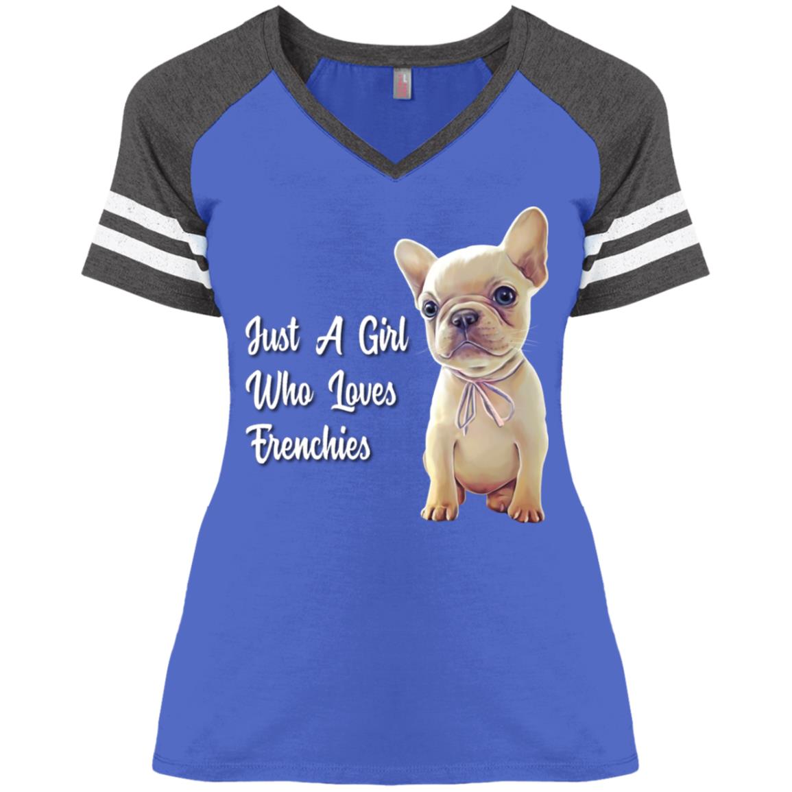 French Bulldog shirt, Just A Girl Who Loves Frenchies Ladies' Game V-Neck T-Shirt - GoneBold.gift