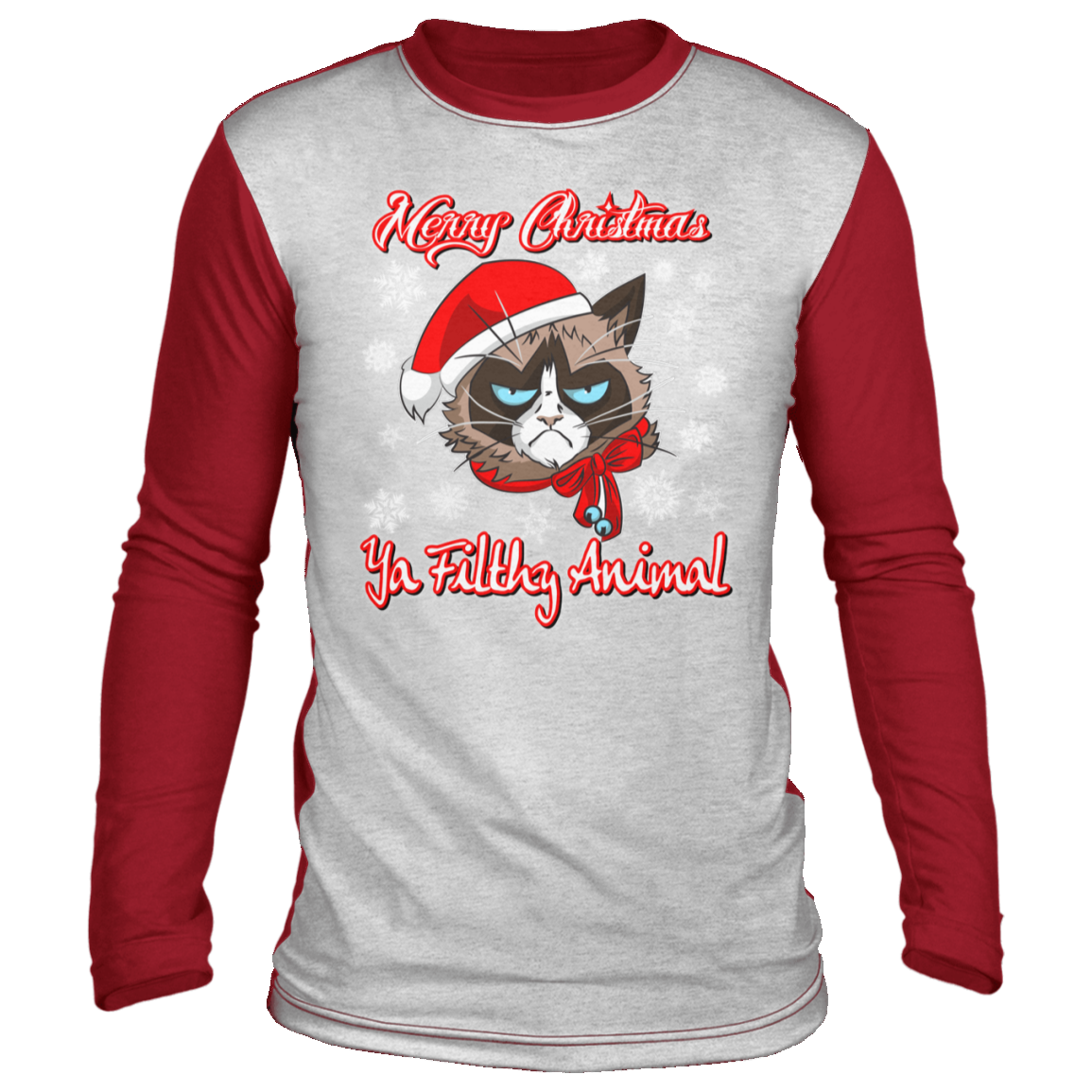 Cat Christmas shirt, Merry Christmas Ya Filthy Animal, funny Ugly Christmas ‘sweater’ Long Sleeve - GoneBold.gift