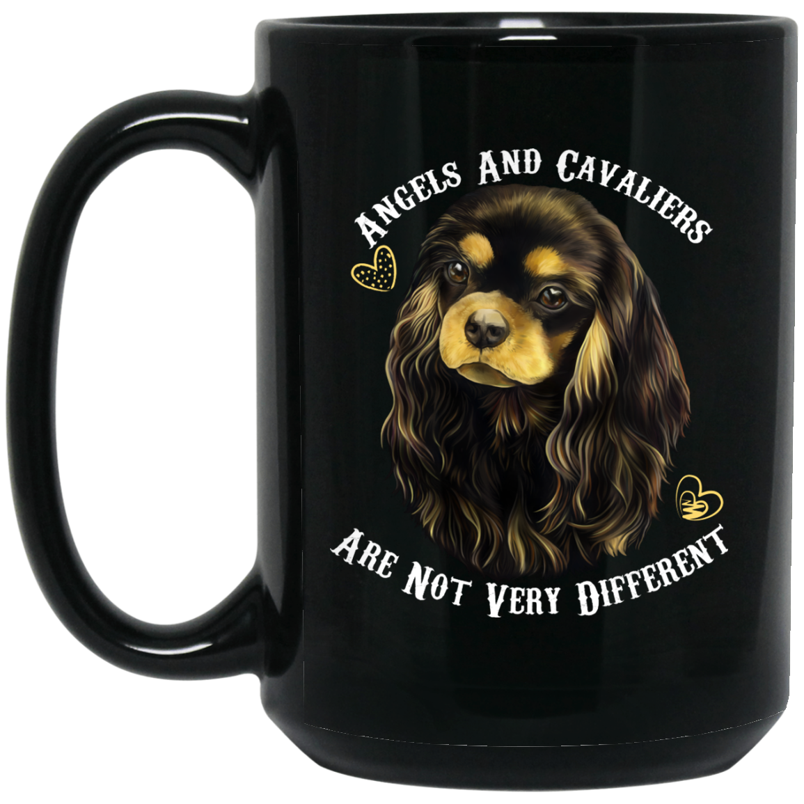 Cavalier King Charles Spaniel Gifts - Cavaliers And Angels Tan And Black Cavalier Black Coffee Mug - GoneBold.gift
