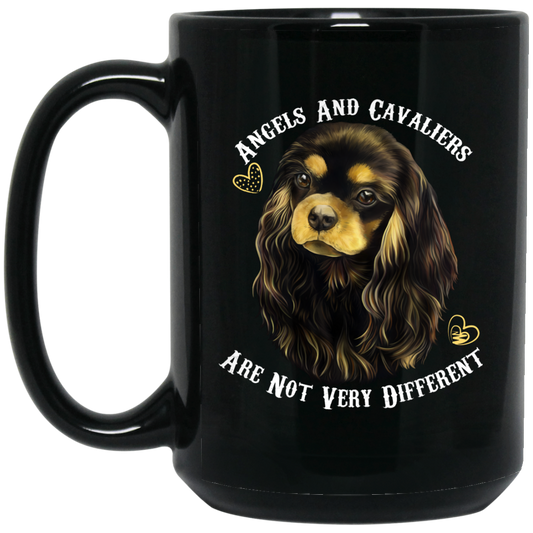 Cavalier King Charles Spaniel Gifts - Cavaliers And Angels Tan And Black Cavalier Black Coffee Mug - GoneBold.gift