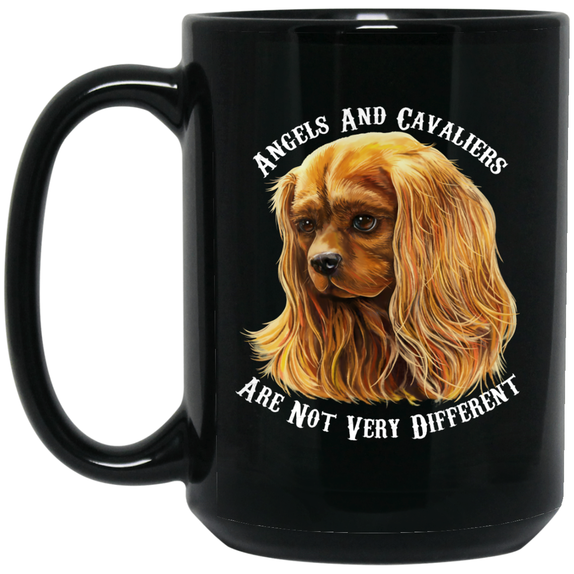 Cavalier King Charles Spaniel Gifts - Cavaliers And Angels Ruby Cavalier Black Coffee Mug - GoneBold.gift