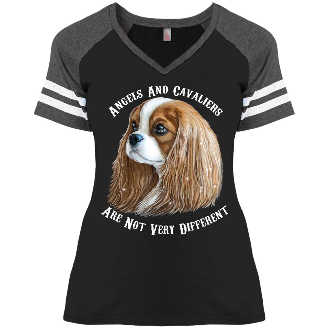Cavalier King Charles Spaniel Blenheim Angels and Cavaliers Ladies' Game V-Neck T-Shirt - GoneBold.gift