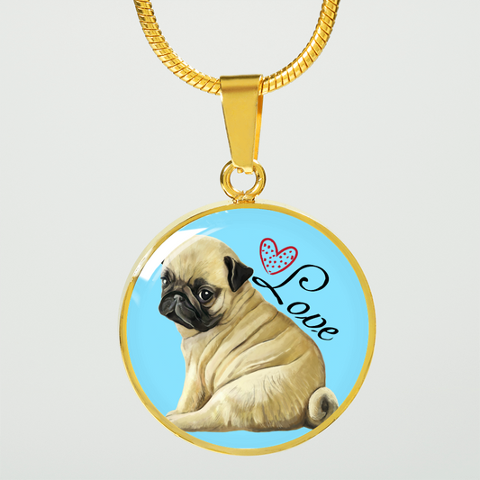 Pug Love 18K Real Gold Finish Necklace With Pendant (Engrave Option Available) - GoneBold.gift