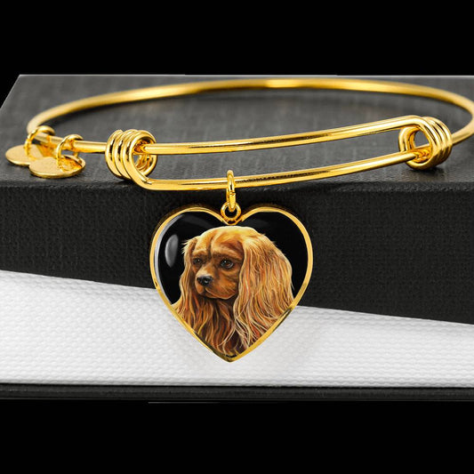 Luxury Bangle, Ruby Cavalier King Charles Spaniel bracelet, Gold or Stainless Still Cavalier dog Jewelry, Add Your Text - GoneBold.gift