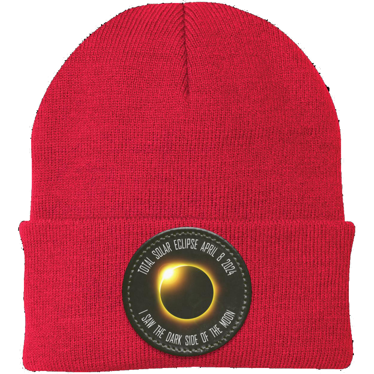 Total Solar Eclipse April 8 2024 eclipse beanie, I Saw the Dark Side of the Moon hat, Knit Cap - Patch