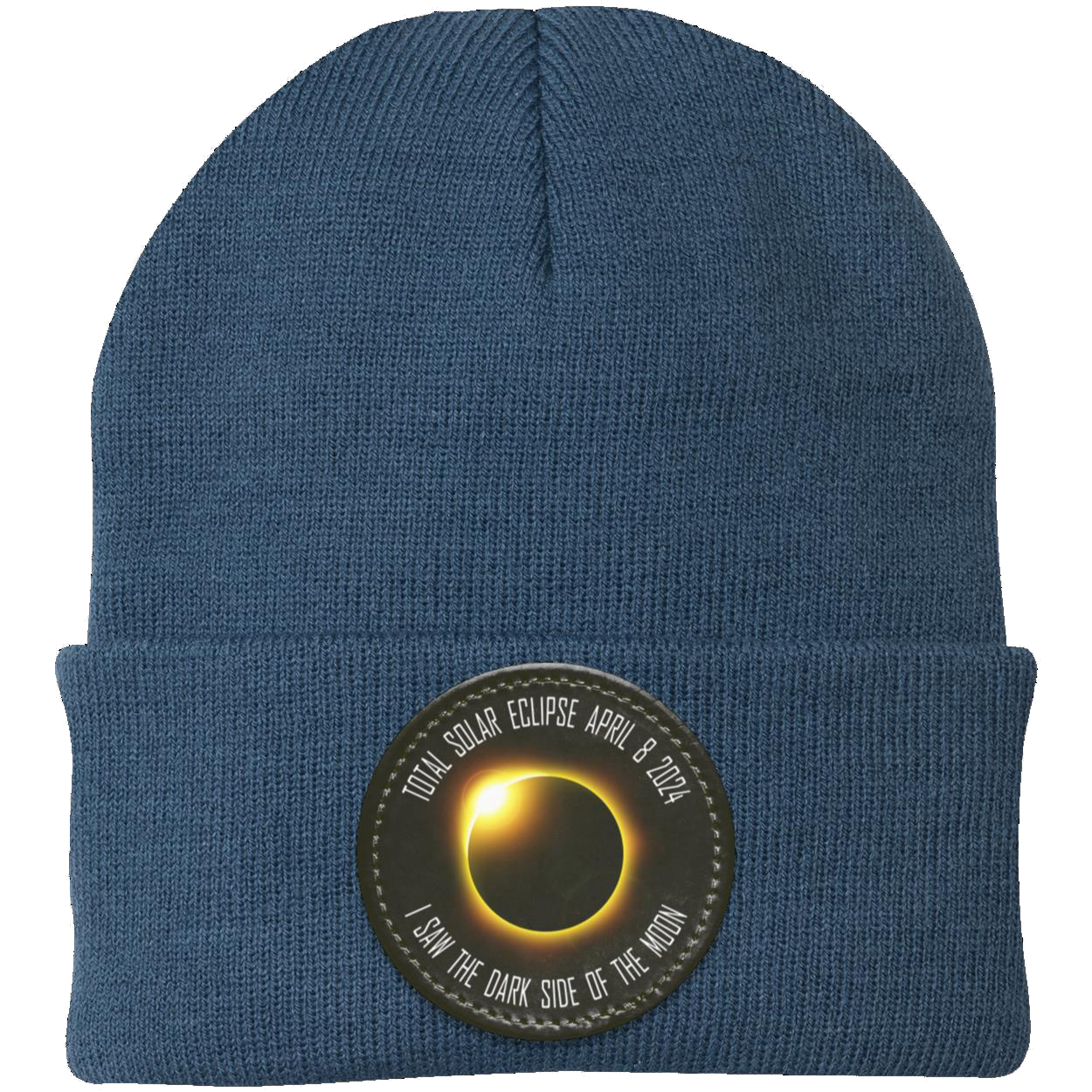 Total Solar Eclipse April 8 2024 eclipse beanie, I Saw the Dark Side of the Moon hat, Knit Cap - Patch