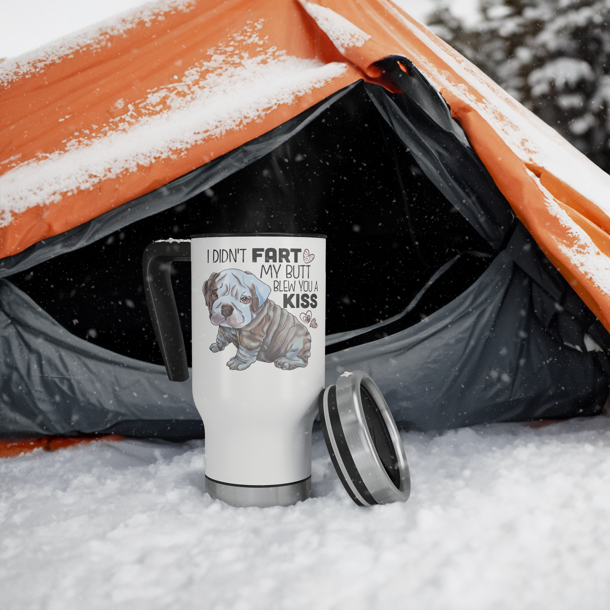 English_Bulldog_puppy_Travel_Mug_Tent_Snow_Mockup.png