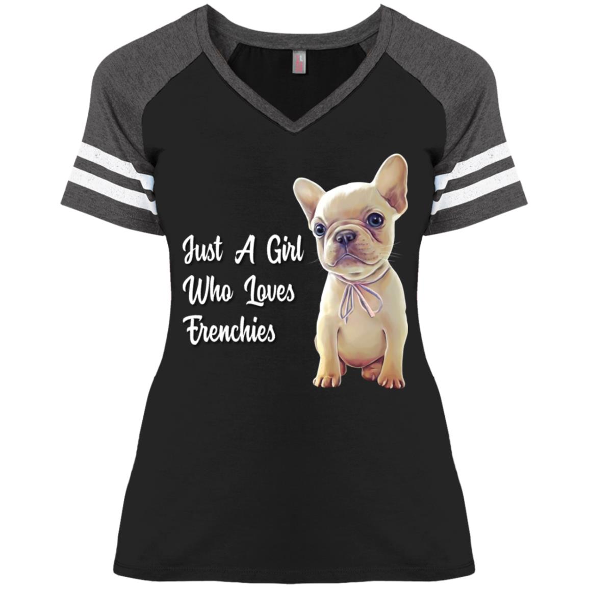 French Bulldog shirt, Just A Girl Who Loves Frenchies Ladies' Game V-Neck T-Shirt - GoneBold.gift