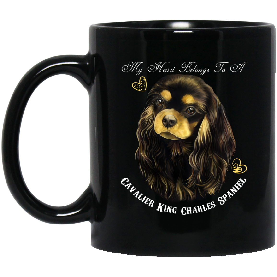 Black Cavalier King Charles Spaniel Gifts - My Heart Black And Tan Cavalier Black Coffee Mugs Mugs - GoneBold.gift