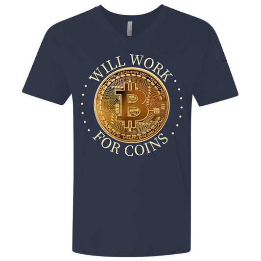 Bitcoin Shirt, Will Work For Coins, Premium Fitted SS V-Neck