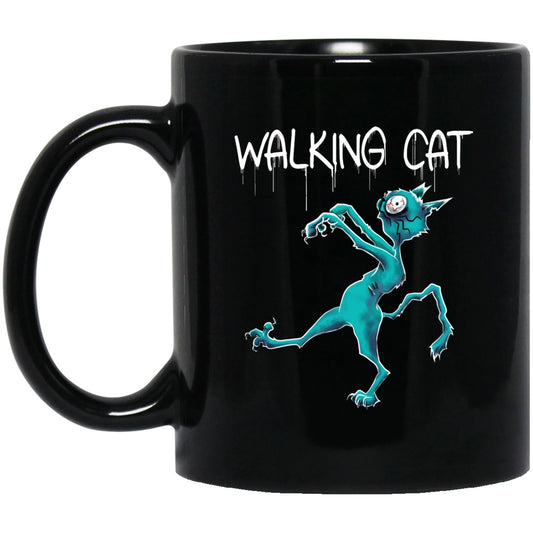 Walking Cat Zombie Halloween Black Coffee Mugs - GoneBold.gift
