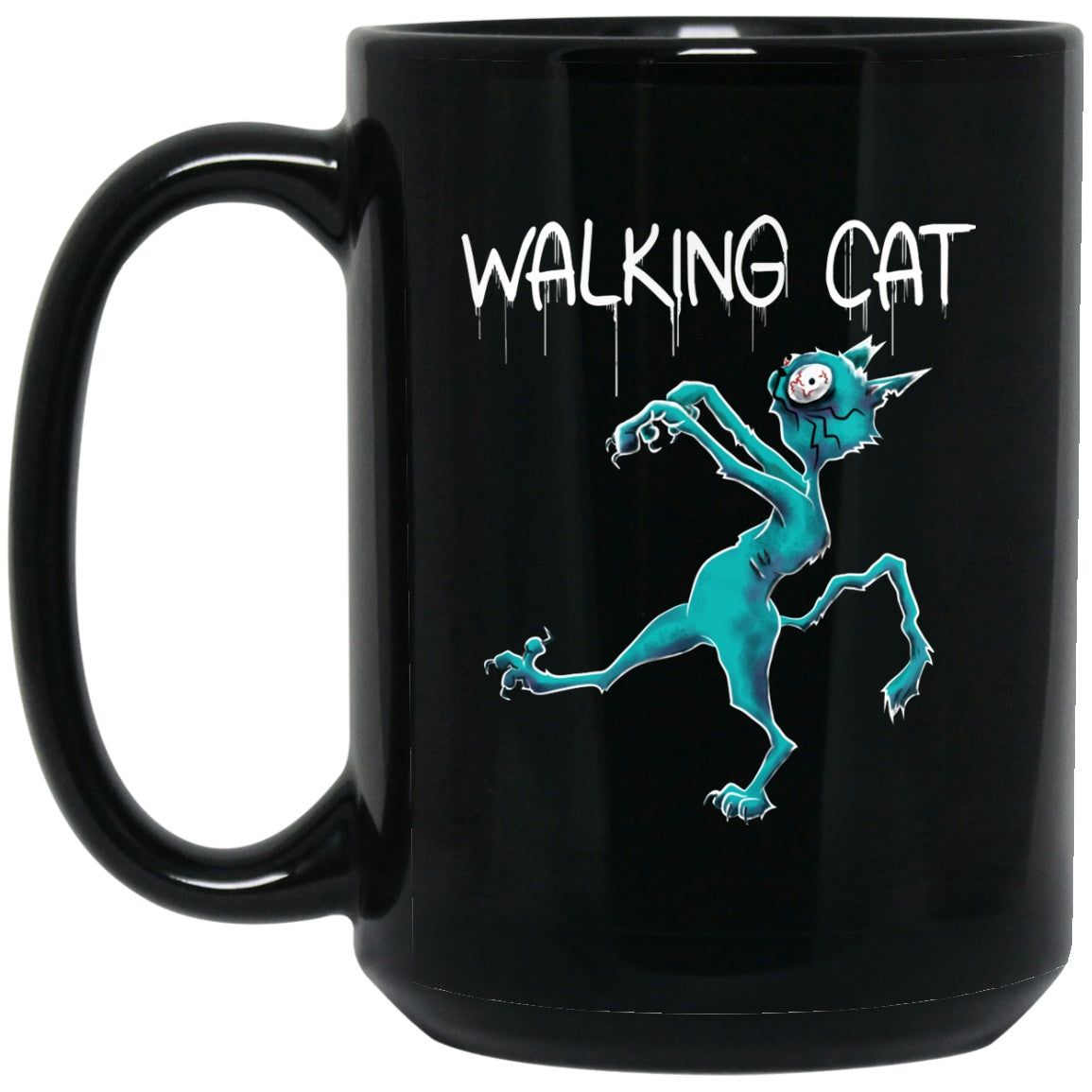 Walking Cat Zombie Halloween Black Coffee Mugs - GoneBold.gift