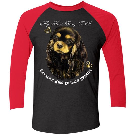 Cavalier King Charles Spaniel Black Tan My Heart Baseball Raglan T-Shirt - GoneBold.gift