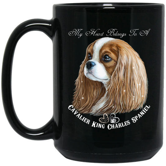 Cavalier King Charles Spaniel Gifts - My Heart Blenheim Cavalier Black Coffee Mugs - GoneBold.gift