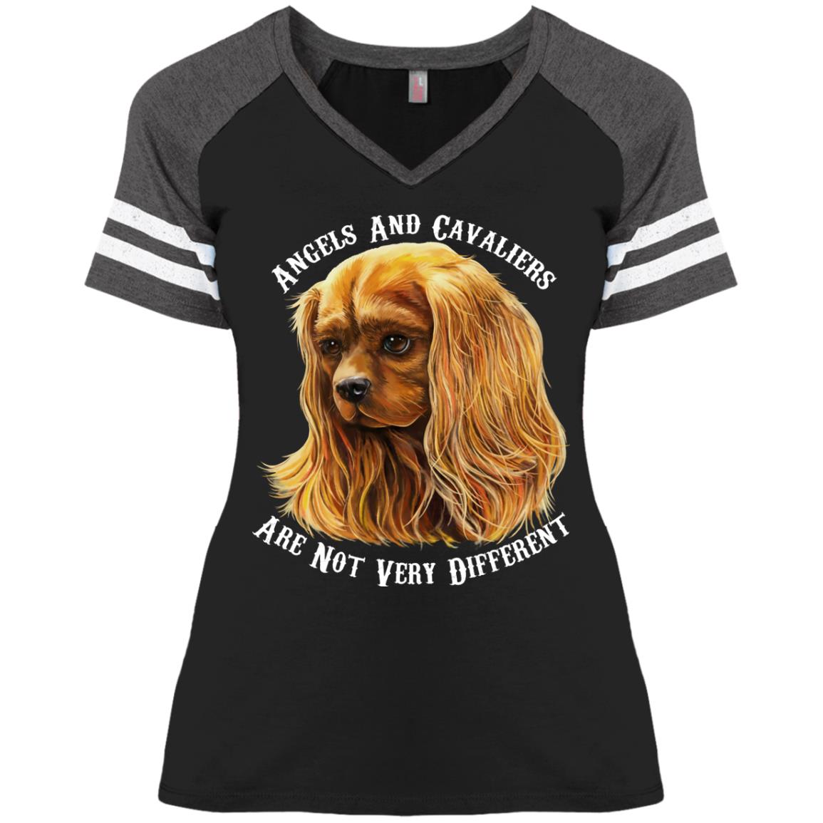 Cavalier King Charles Spaniel Ruby Angels and Cavaliers Ladies' Game V-Neck T-Shirt - GoneBold.gift