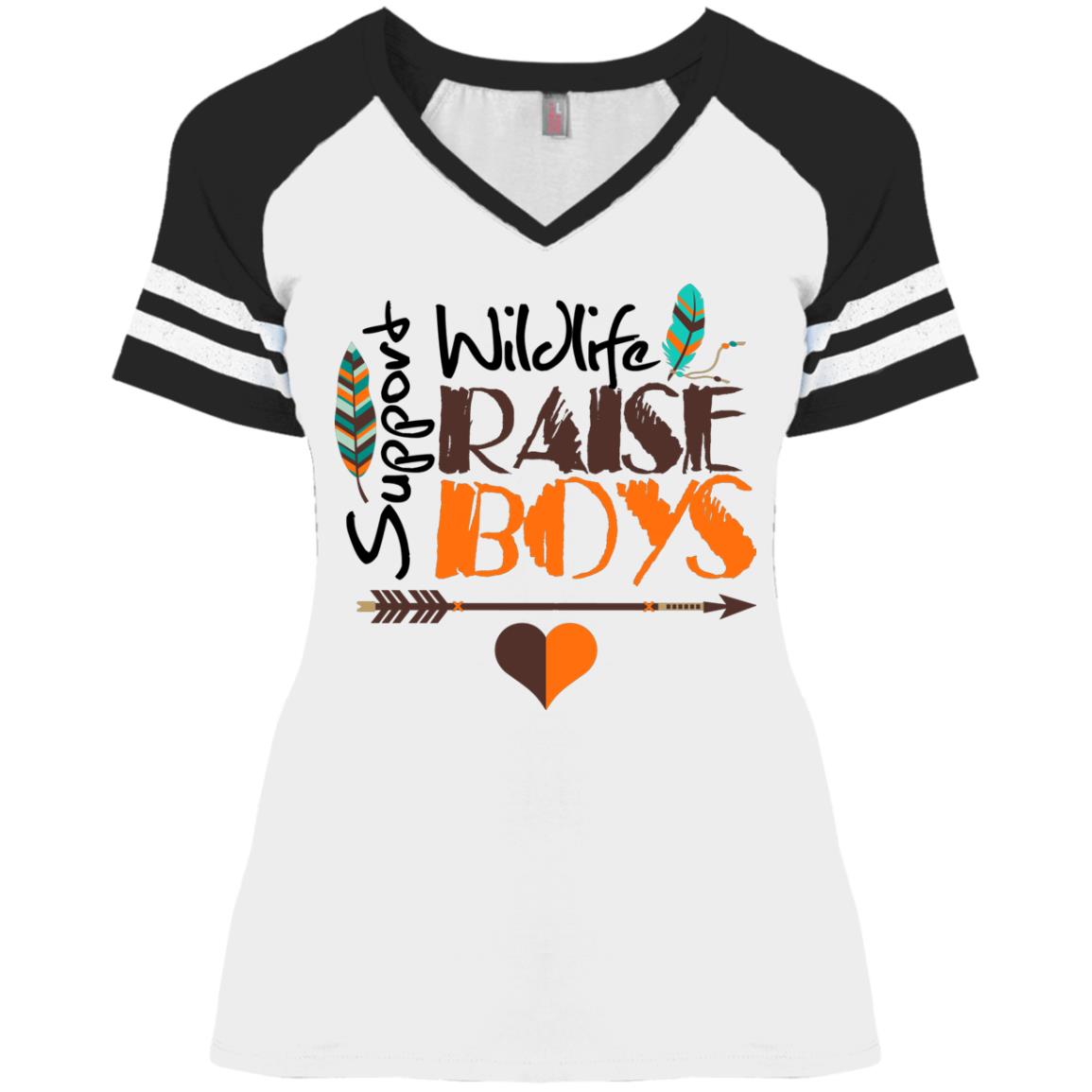 Mom Game V-Neck T-Shirt - Support Wildlife Raise Boys - GoneBold.gift