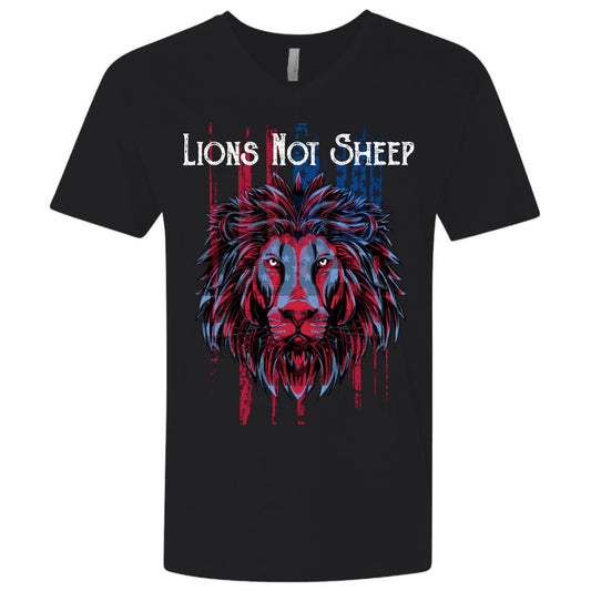 USA Flag Patriotic T-shirt, Lions, Men's Premium Fitted V-Neck - GoneBold.gift