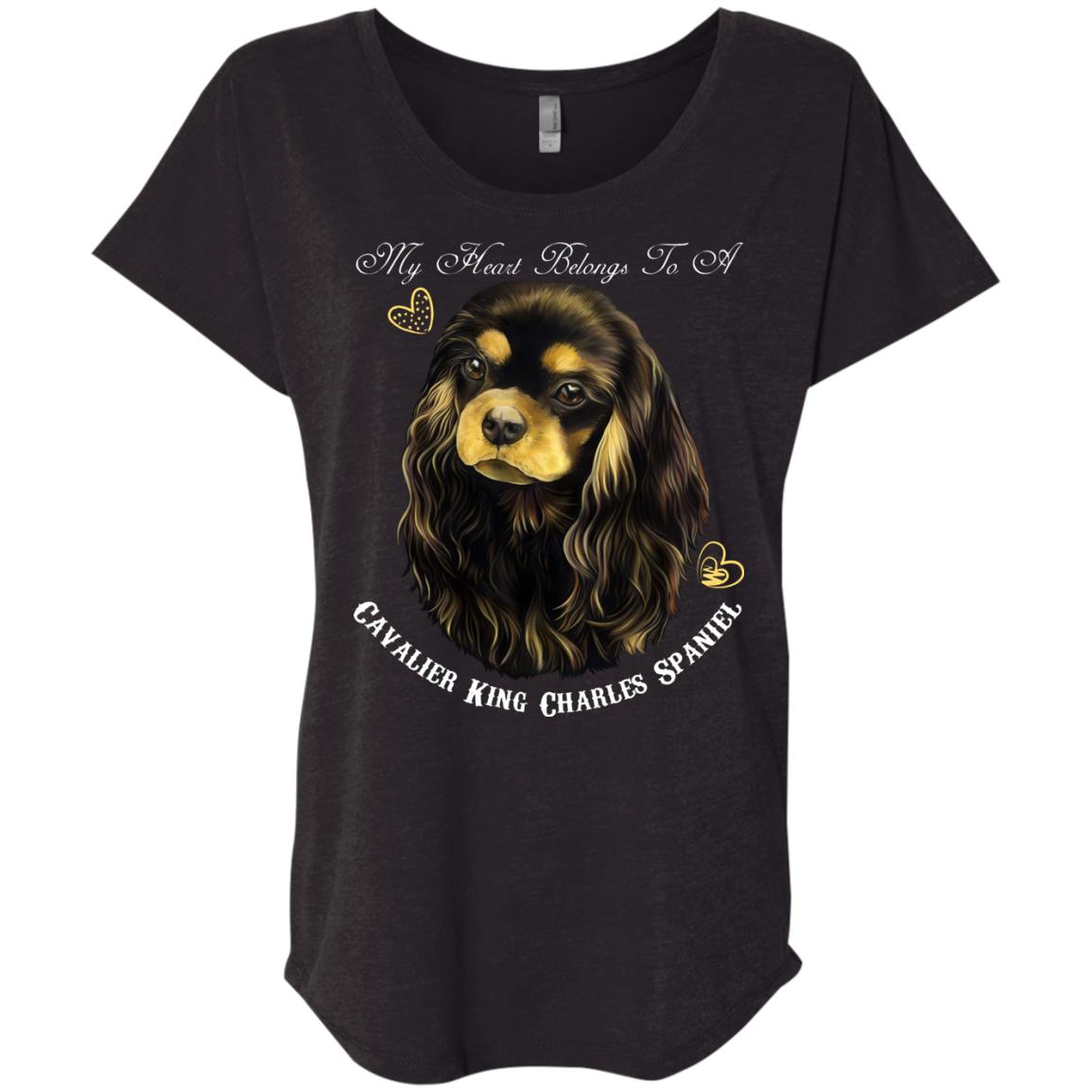Cavalier King Charles Spaniel Black Tan My Heart Dolman Sleeve T-shirt - GoneBold.gift
