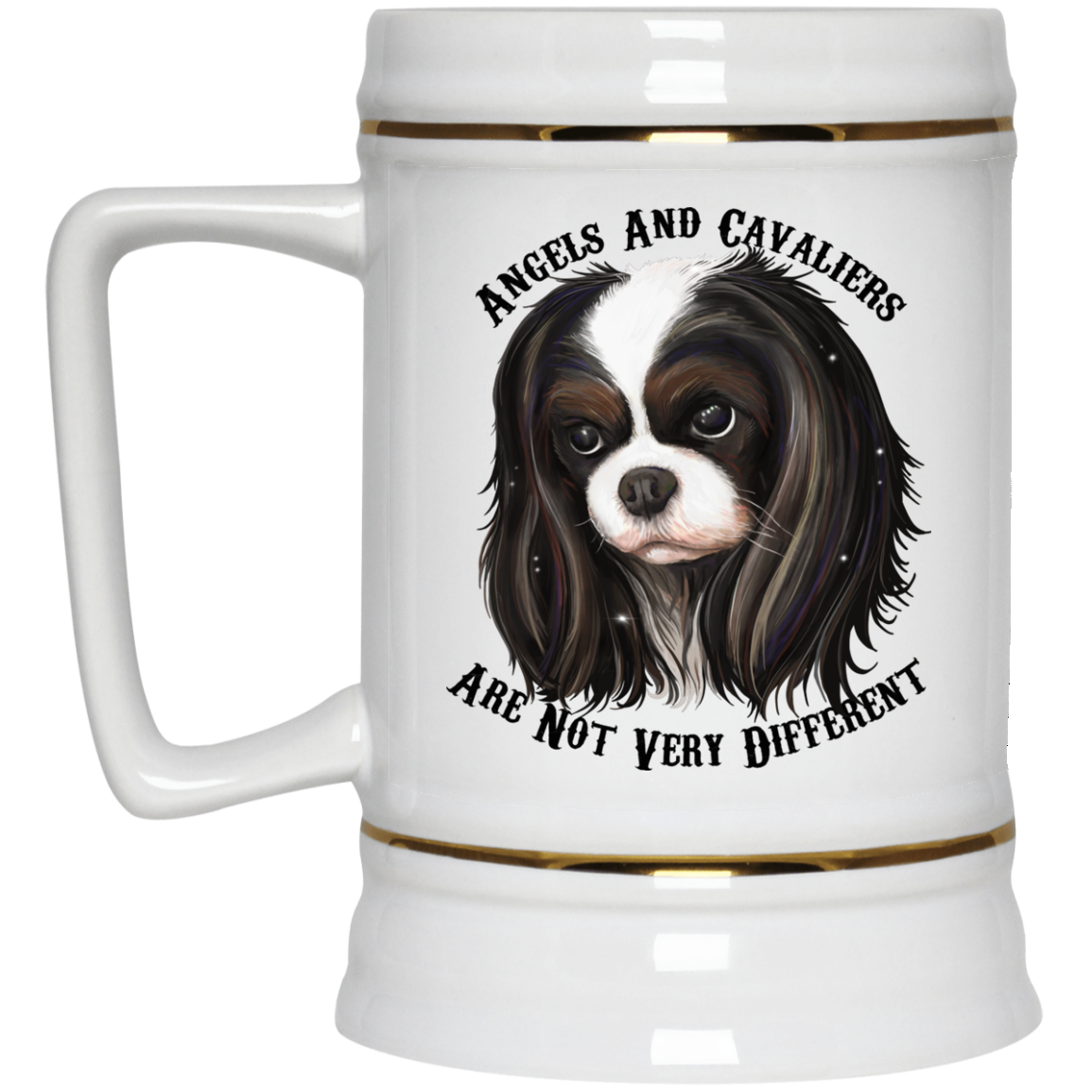 Cavalier King Charles Spaniel Gifts - Cavaliers And Angels Tricolor King Charles White Mugs - GoneBold.gift