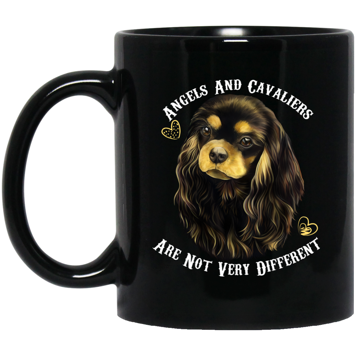Cavalier King Charles Spaniel Gifts - Cavaliers And Angels Tan And Black Cavalier Black Coffee Mug - GoneBold.gift