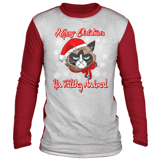 Cat Christmas shirt, Merry Christmas Ya Filthy Animal, funny  Ugly Christmas ‘sweater’ Long Sleeve - GoneBold.gift