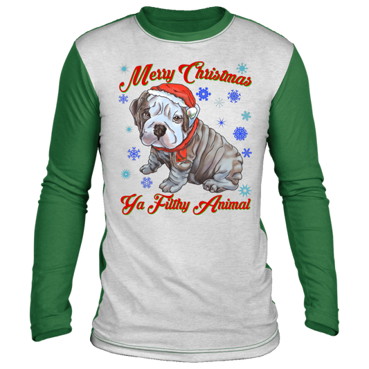 English bulldog, Merry Christmas Ya Filthy Animals, Ugly Christmas ‘sweater’ Long Sleeve - GoneBold.gift
