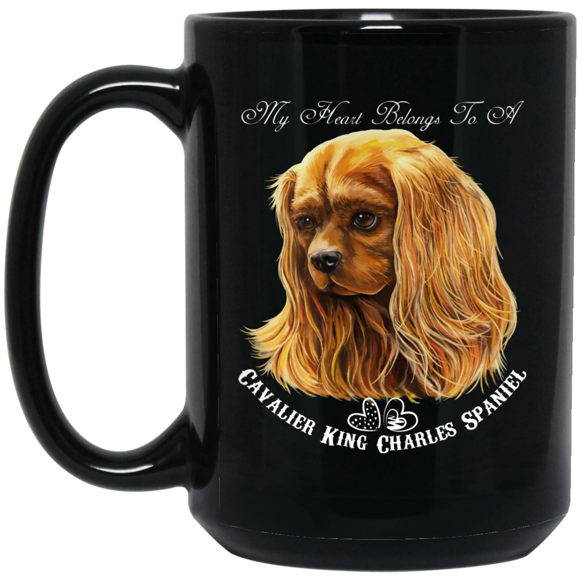 Cavalier King Charles Spaniel Gifts - My Heart Ruby Cavalier Black Coffee Mugs - GoneBold.gift