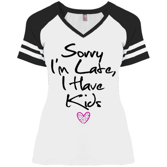 Mom Game V-Neck T-Shirt - Sorry I'm Late I Have Kids - GoneBold.gift