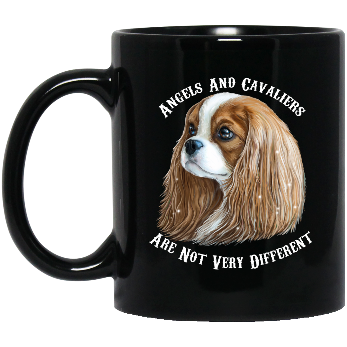 Cavalier King Charles Spaniel Gifts - Cavaliers And Angels Blenheim Cavalier Black Coffee Mug - GoneBold.gift