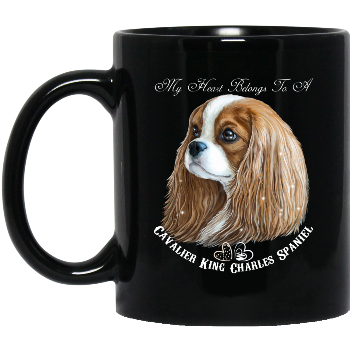 Cavalier King Charles Spaniel Gifts - My Heart Blenheim Cavalier Black Coffee Mugs - GoneBold.gift