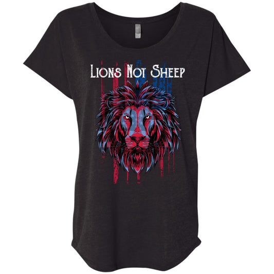 USA Flat Patriotic T-Shirt Dolman Sleeve - Lions - GoneBold.gift