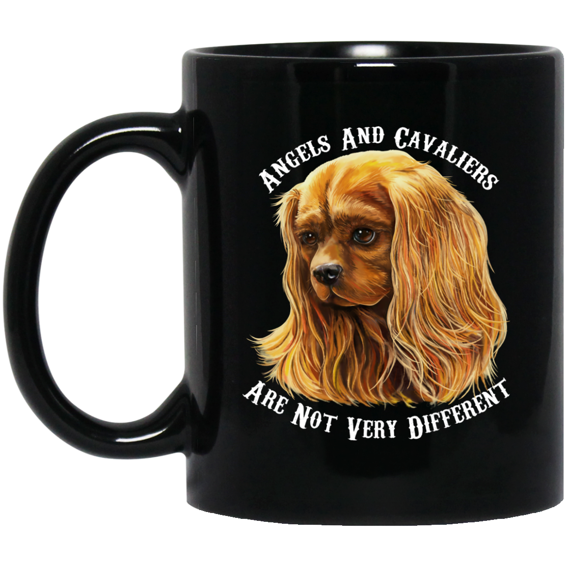 Cavalier King Charles Spaniel Gifts - Cavaliers And Angels Ruby Cavalier Black Coffee Mug - GoneBold.gift