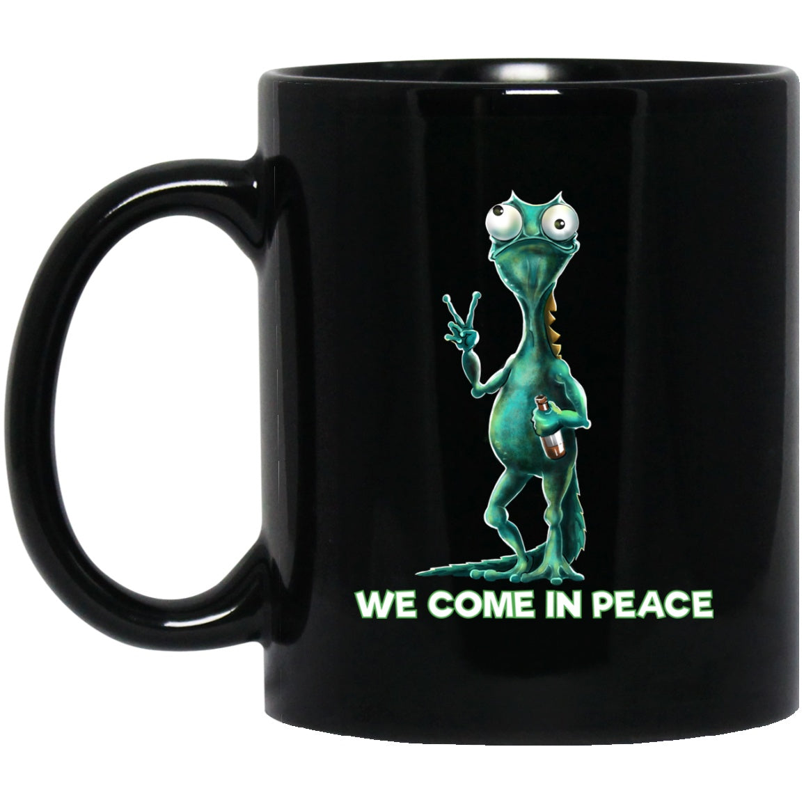 Lizardmen We Come in Peace - Black Coffee Mugs - GoneBold.gift