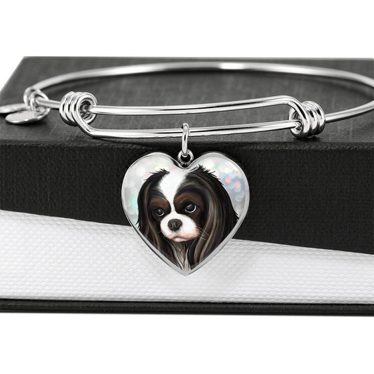 Luxury Bangle, Cavalier King Charles Tricolor Bracelet, Gold or Stainless Steal, Engrave Your Text on Pendant - GoneBold.gift